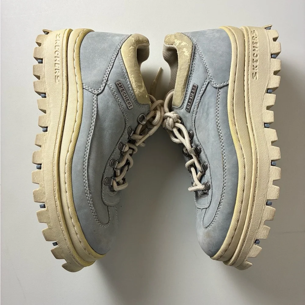 Skechers Jammers Platform Chunky Sneakers Y2K Baby Blue Suede Vintage